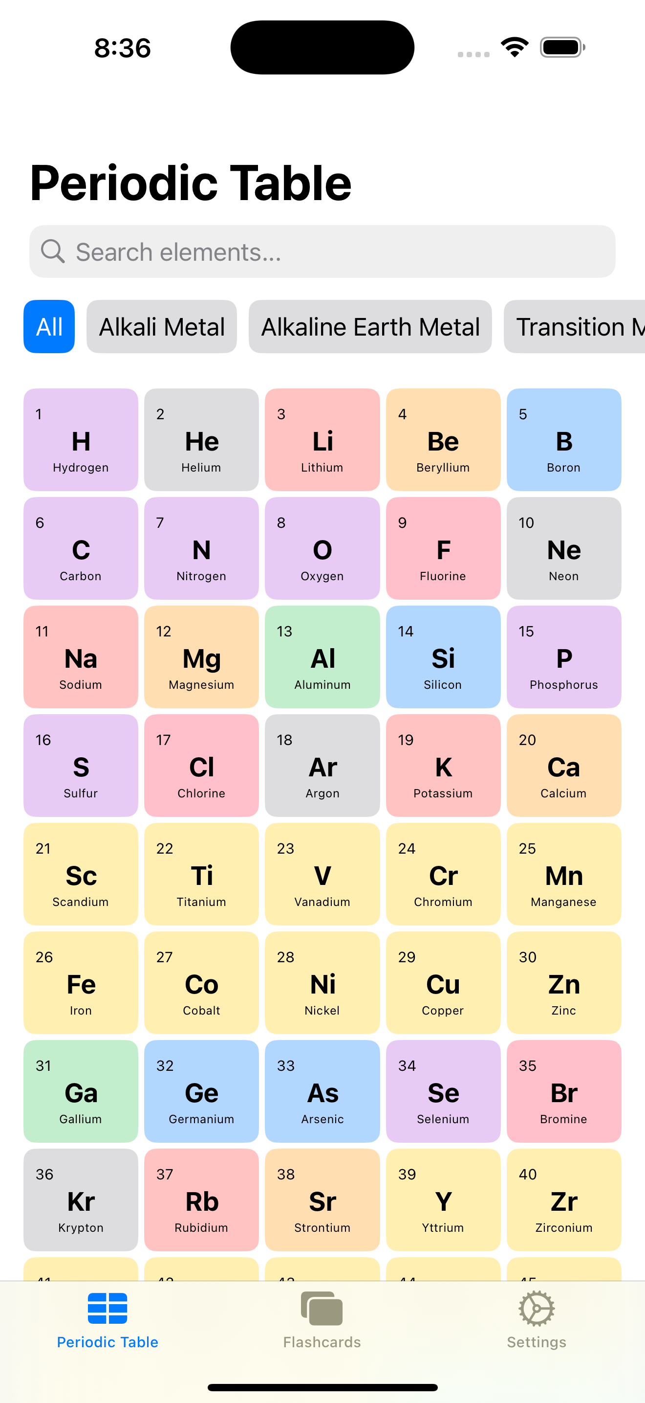 Elements Study Guide App Screenshot